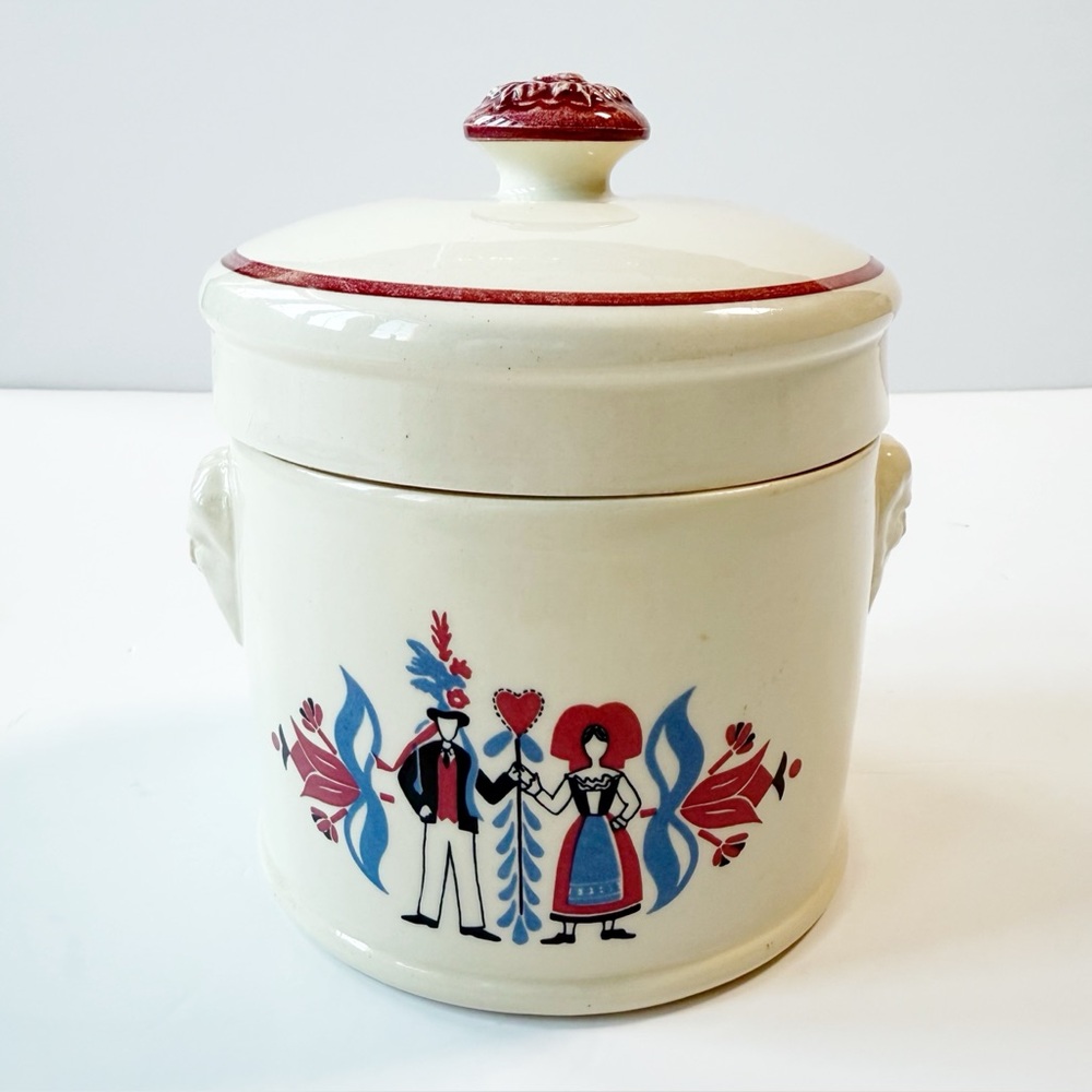 VTG 40s 60s Ribeauville French Cottage Country Folk Ceramic Jar Farmhouse Rustic - Picture 4 of 9